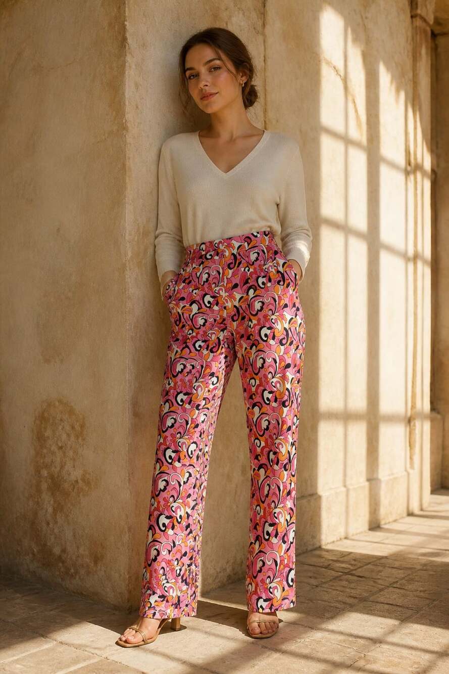 Zara Paisley and Floral 70s Style Dress Pants Pink Orange White Black Size XS
